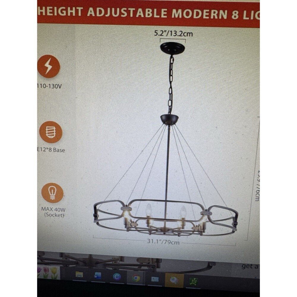 8-Light Modern Farmhouse Black Geometric Chandelier, Large Industrial Metal